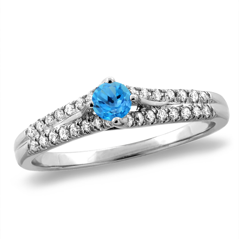 14K White/Yellow Gold Natural Swiss Blue Topaz Engagement Ring Round 4 mm, sizes 5 -10