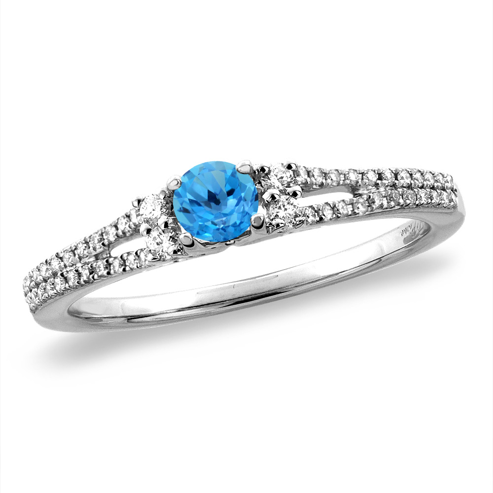 14K White/Yellow Gold Natural Swiss Blue Topaz Engagement Ring Round 4 mm, sizes 5 -10