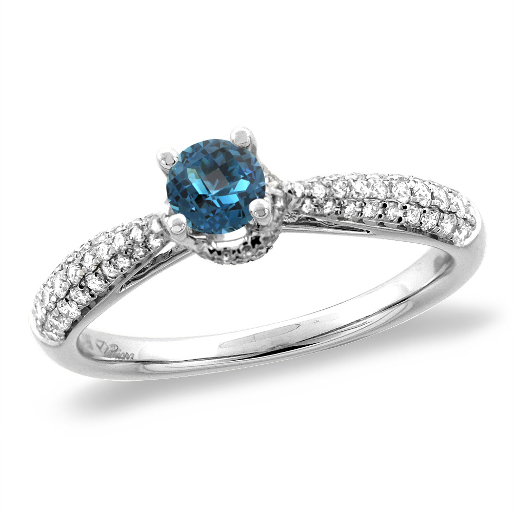 14K White/Yellow Gold Diamond Natural London Blue Topaz Engagement Ring Round 5 mm, size 5-10