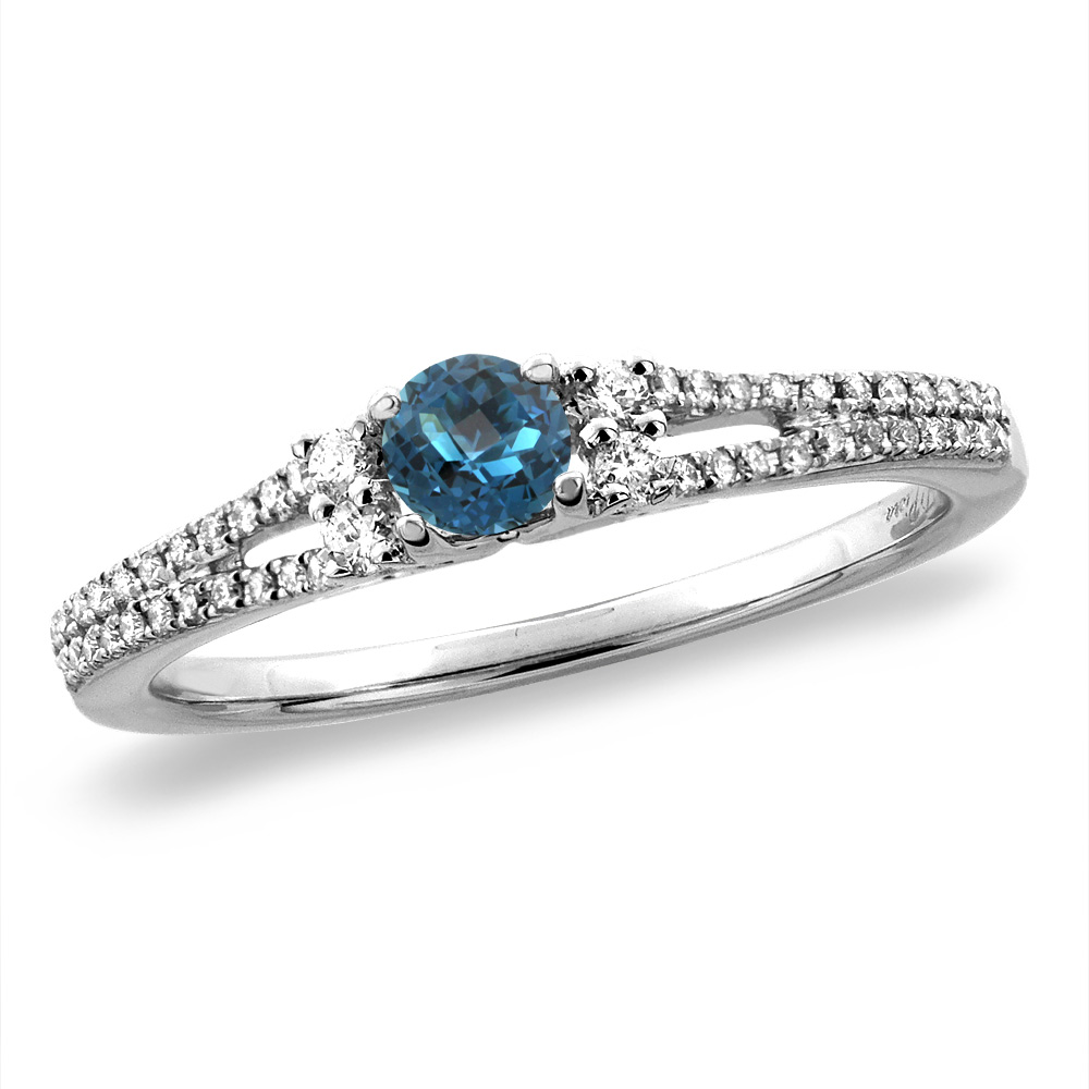 14K White/Yellow Gold Natural London Blue Topaz Engagement Ring Round 4 mm, sizes 5 -10