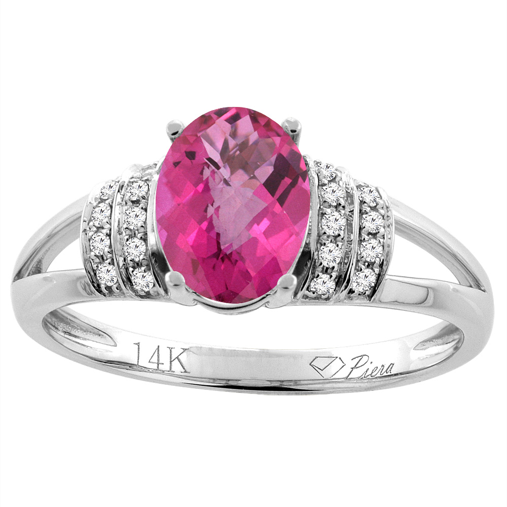 14K Gold Natural Pink Sapphire Ring Oval 8x6 mm Diamond Accents, sizes 5 - 10