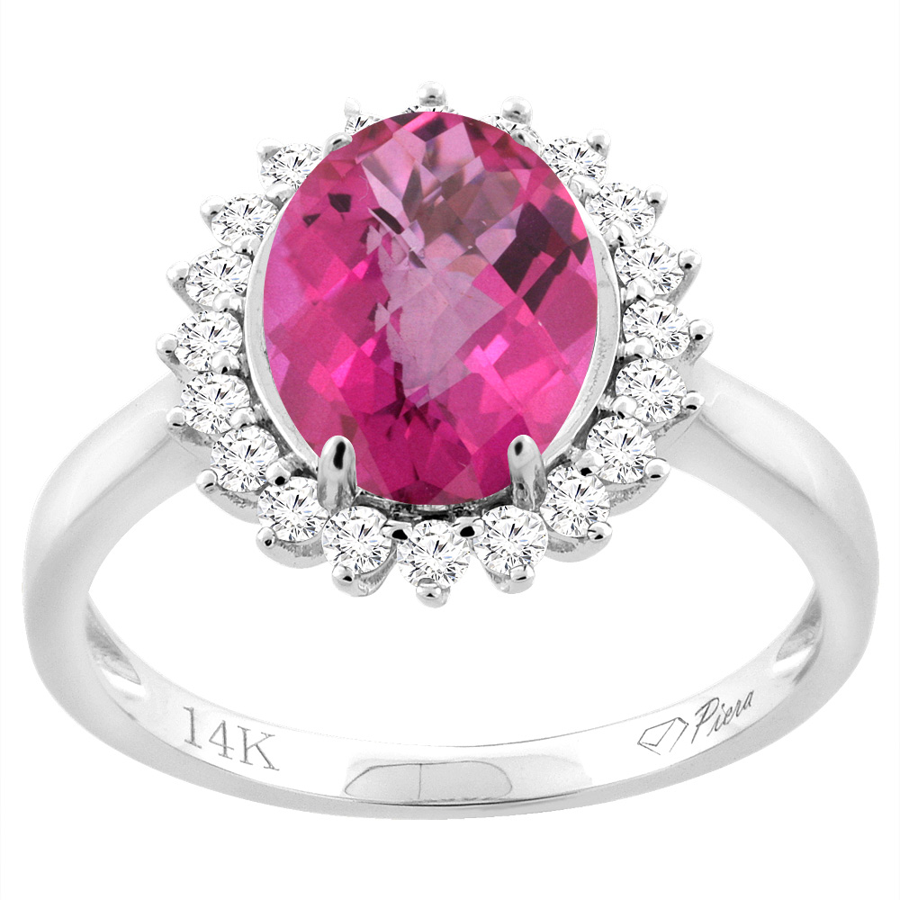 14K Yellow Gold Diamond Natural Pink Topaz Engagement Ring Oval 10x8mm, sizes 5-10
