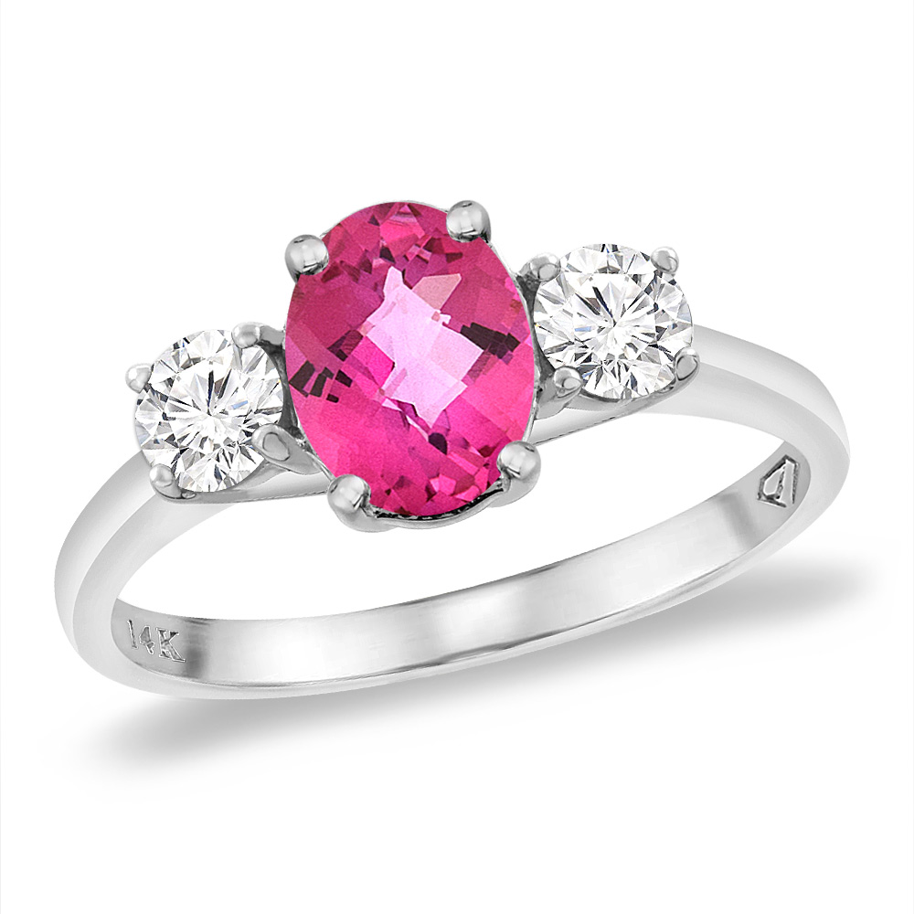 14K White Gold Natural Pink Topaz &amp; 2pc. Diamond Engagement Ring Oval 8x6 mm, sizes 5 -10