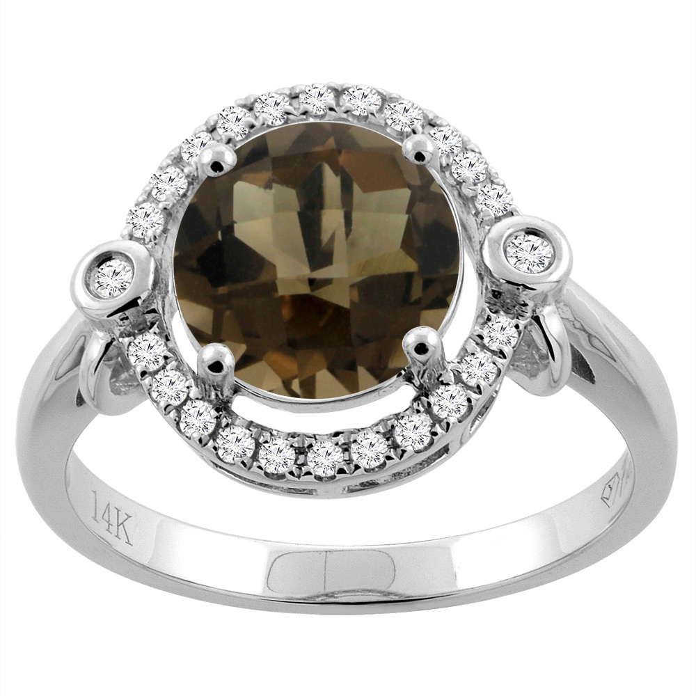 14K Yellow Gold Diamond Natural Smoky Topaz Engagement Ring Oval 10x8mm, sizes 5-10