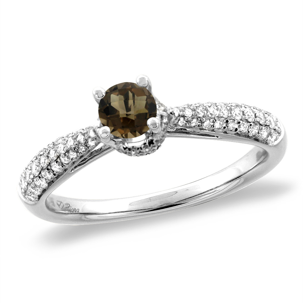 14K White/Yellow Gold Diamond Natural Smoky Topaz Engagement Ring Round 5 mm, sizes 5-10