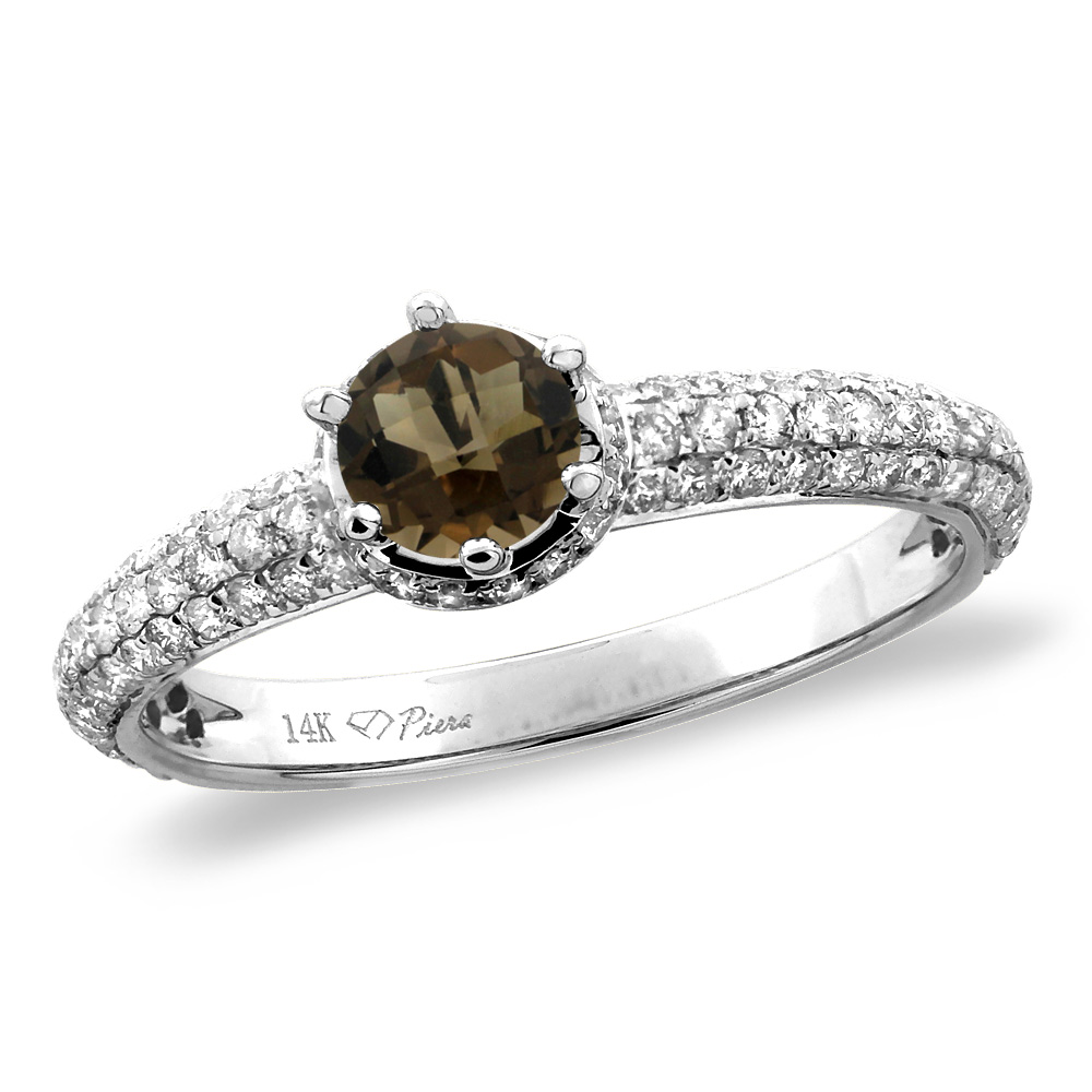 14K White/Yellow Gold Diamond Natural Smoky Topaz Engagement Ring Round 5 mm, sizes 5-10