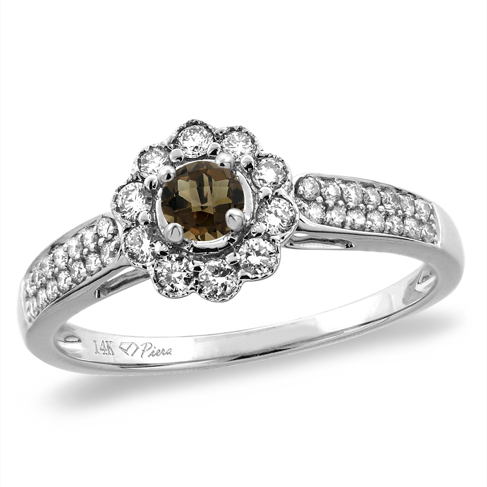 14K White/Yellow Gold Natural Smoky Topaz Engagement Ring Round 4 mm, sizes 5 -10