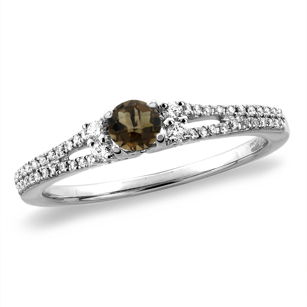 14K White/Yellow Gold Natural Smoky Topaz Engagement Ring Round 4 mm, sizes 5 -10
