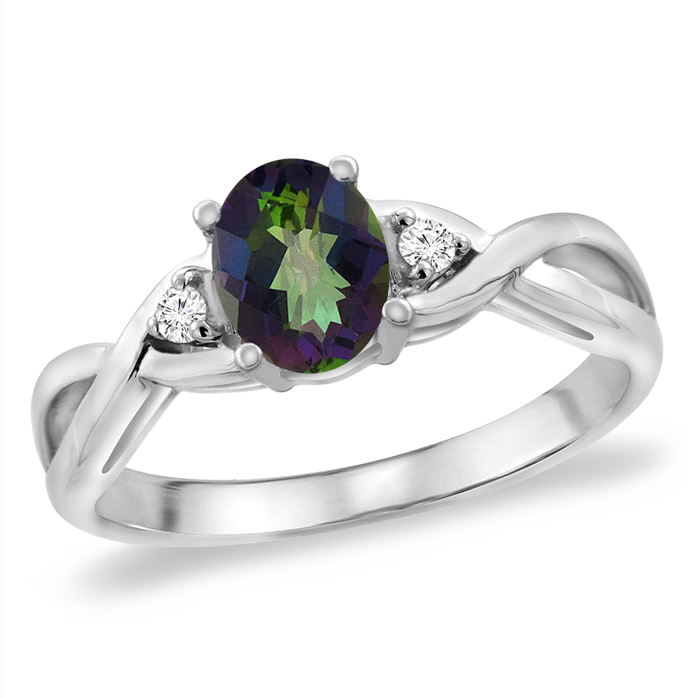 14K White Gold Diamond Natural Mystic Topaz Infinity Engagement Ring Oval 7x5 mm, sizes 5 -10