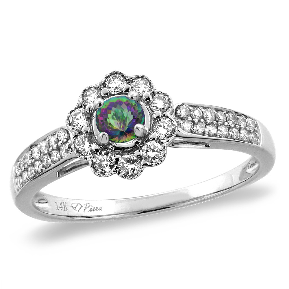 14K White/Yellow Gold Natural Mystic Topaz Engagement Ring Round 4 mm, sizes 5 -10