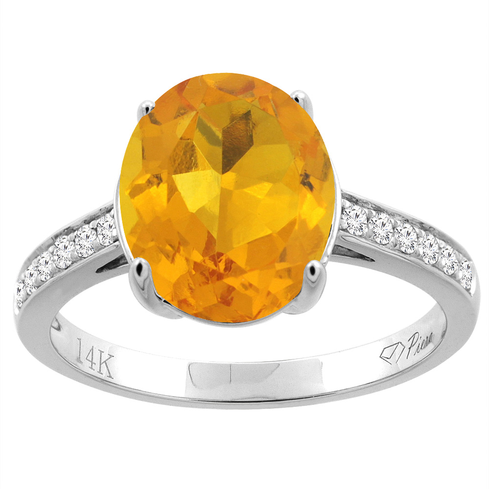 14K Gold Natural Citrine Ring Oval 11x9 mm Diamond Accents, sizes 5 - 10