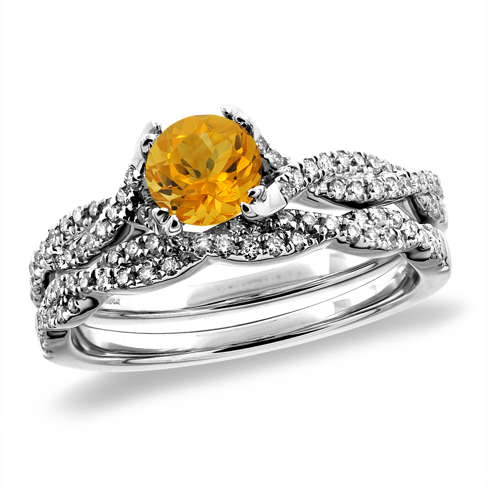 14K White/Yellow Gold Diamond Natural Citrine 2pc Infinity Engagement Ring Set Round 5 mm, sizes 5-10