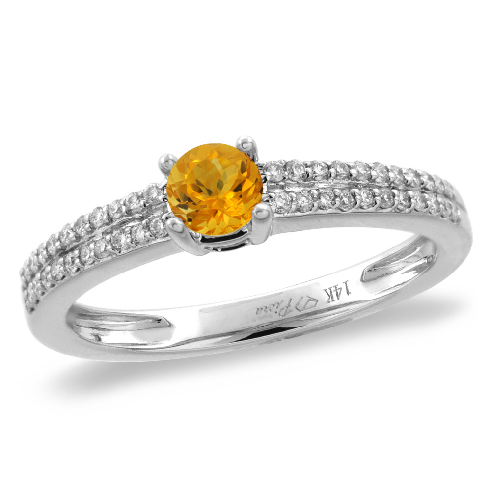14K White/Yellow Gold Diamond Natural Citrine Engagement Ring Round 5 mm, sizes 5-10