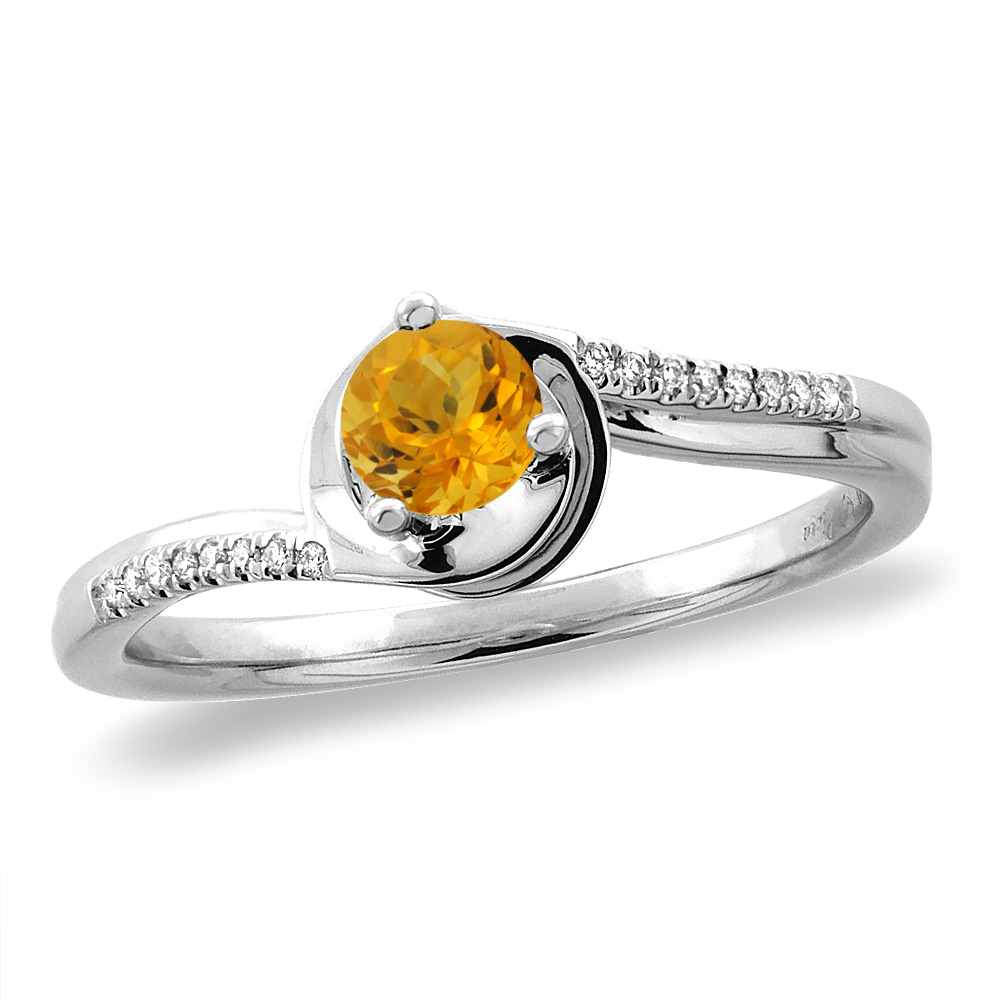 14K White/Yellow Gold Diamond Natural Citrine Bypass Engagement Ring Round 4 mm, sizes 5 -10