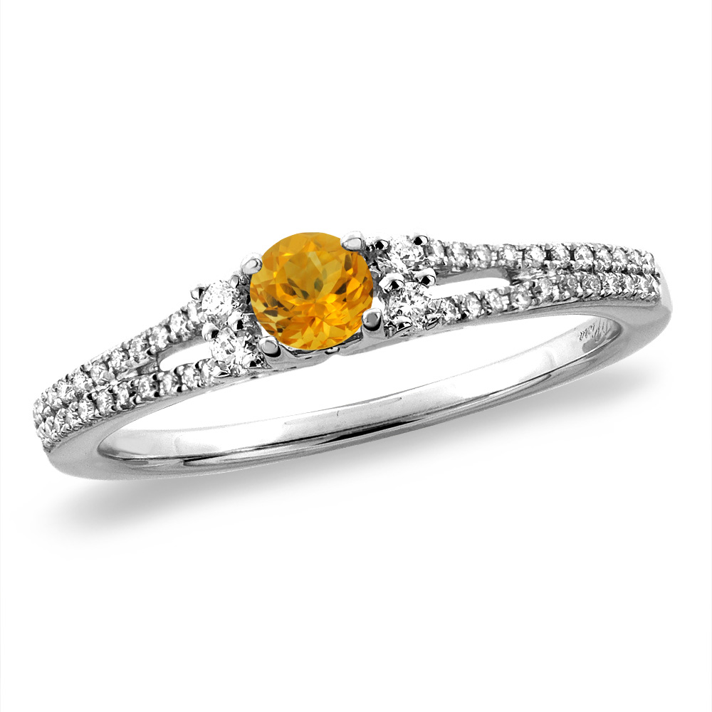 14K White/Yellow Gold Natural Citrine Engagement Ring Round 4 mm, sizes 5 -10