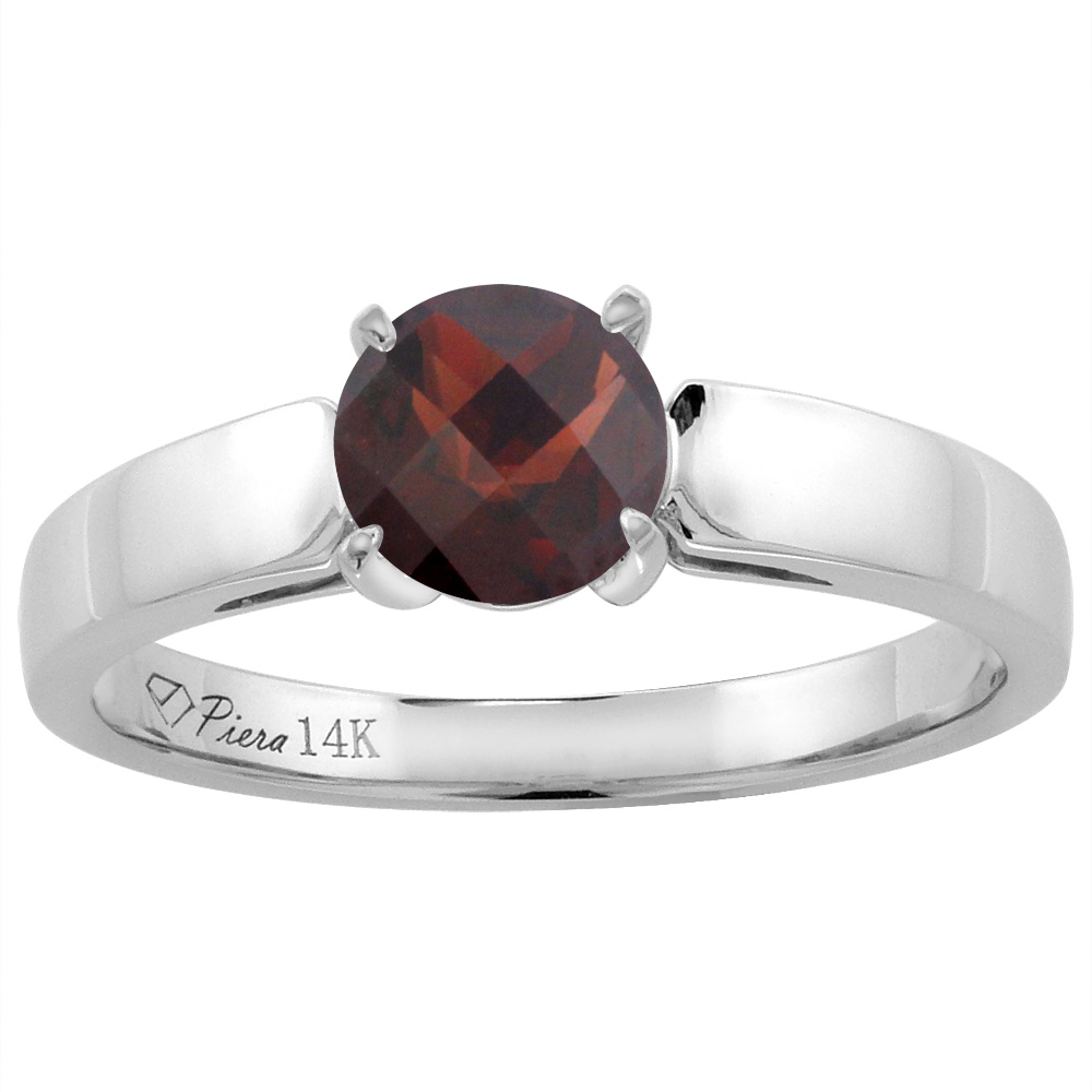 14K White Gold Natural Garnet Solitaire Engagement Ring Round 7 mm, sizes 5-10