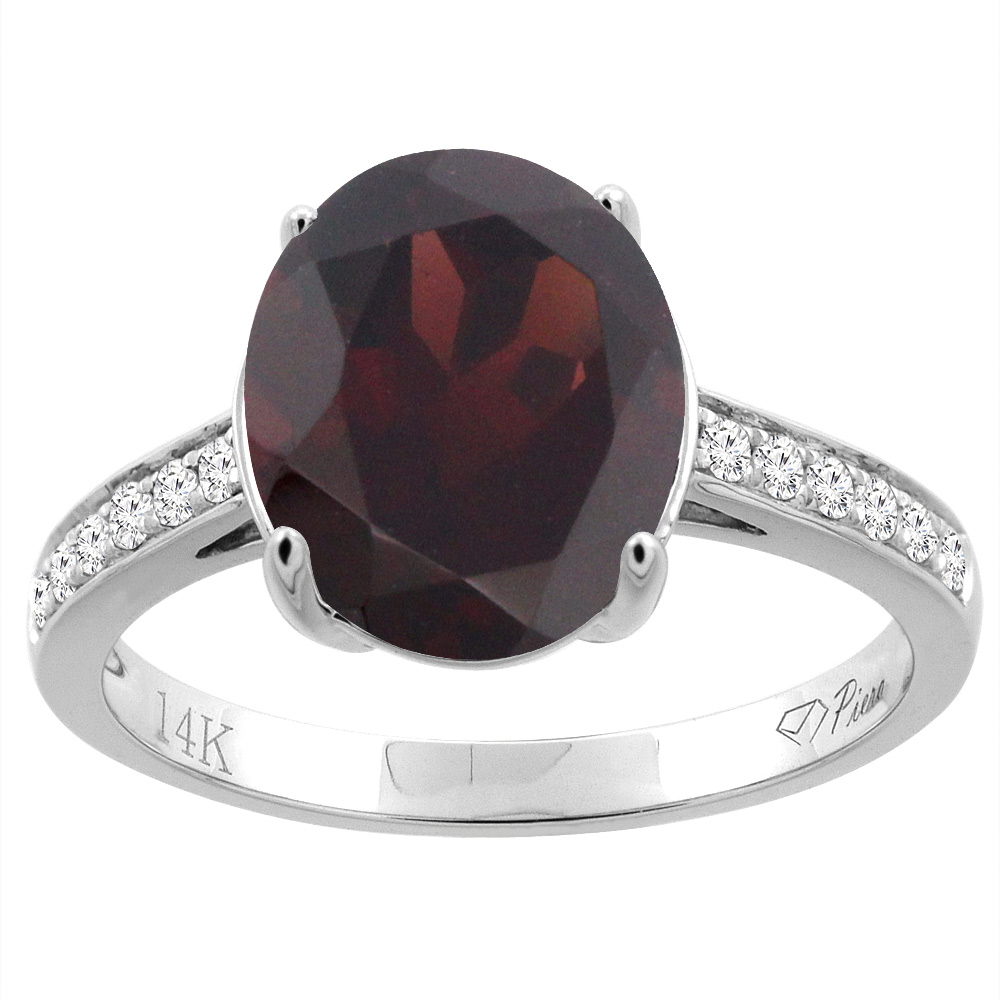 14K Gold Natural Garnet Ring Oval 11x9 mm Diamond Accents, sizes 5 - 10