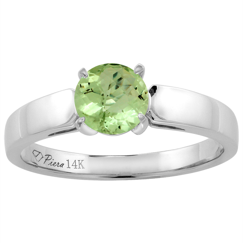 14K White Gold Natural Peridot Solitaire Engagement Ring Round 7 mm, sizes 5-10