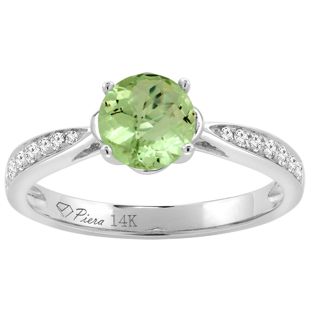 14K Yellow Gold Diamond Natural Peridot Engagement Ring Round 7 mm, sizes 5-10