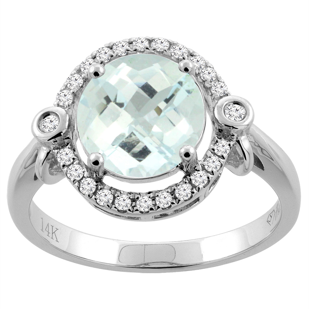 14K White Gold Diamond Natural Aquamarine Engagement Ring Oval 10x8mm, sizes 5-10