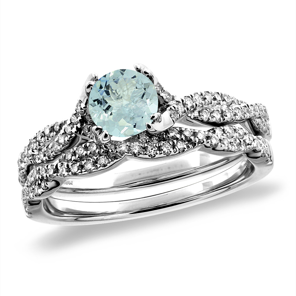 14K White/Yellow Gold Diamond Natural Aquamarine 2pc Infinity Engagement Ring Set Round 5 mm, sizes 5-10