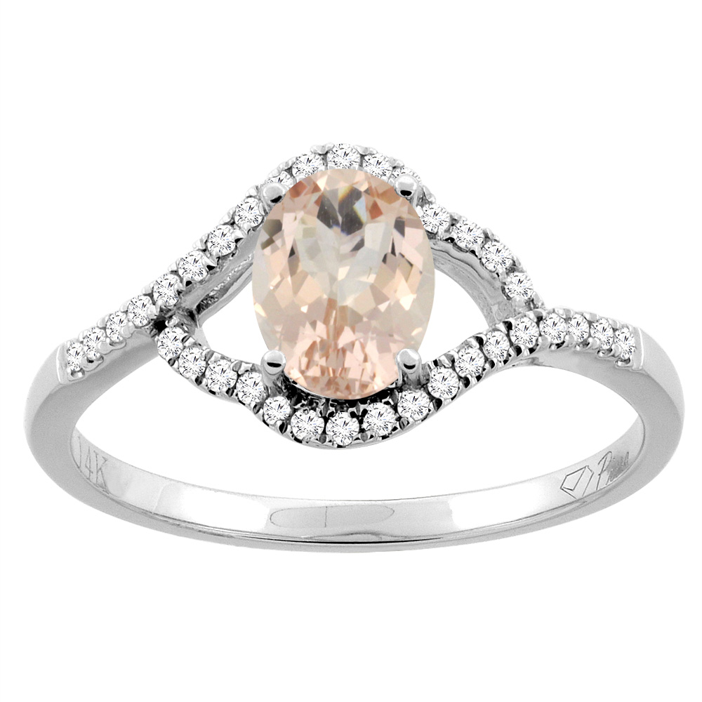 14K Gold Diamond Natural Morganite Engagement Ring Oval 7x5 mm, sizes 5 - 10