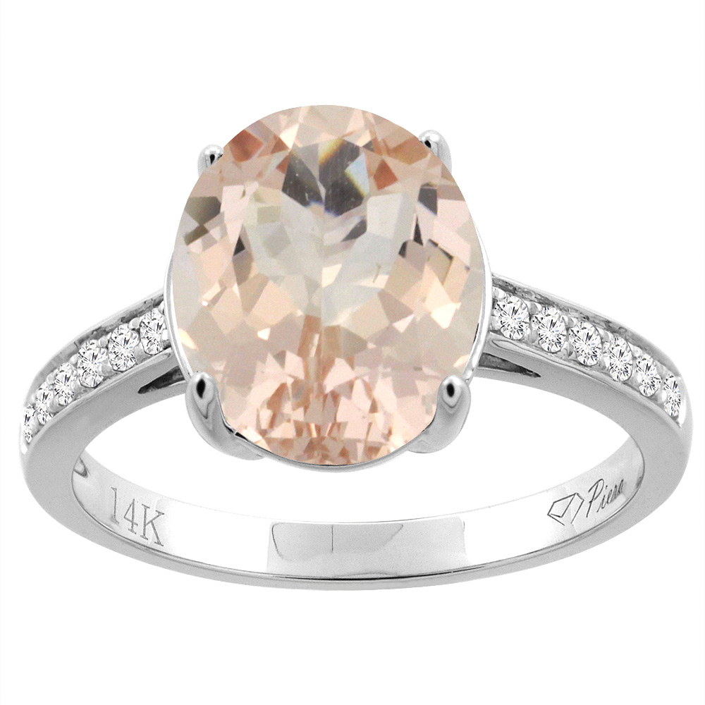 14K Gold Natural Morganite Ring Oval 11x9 mm Diamond Accents, sizes 5 - 10