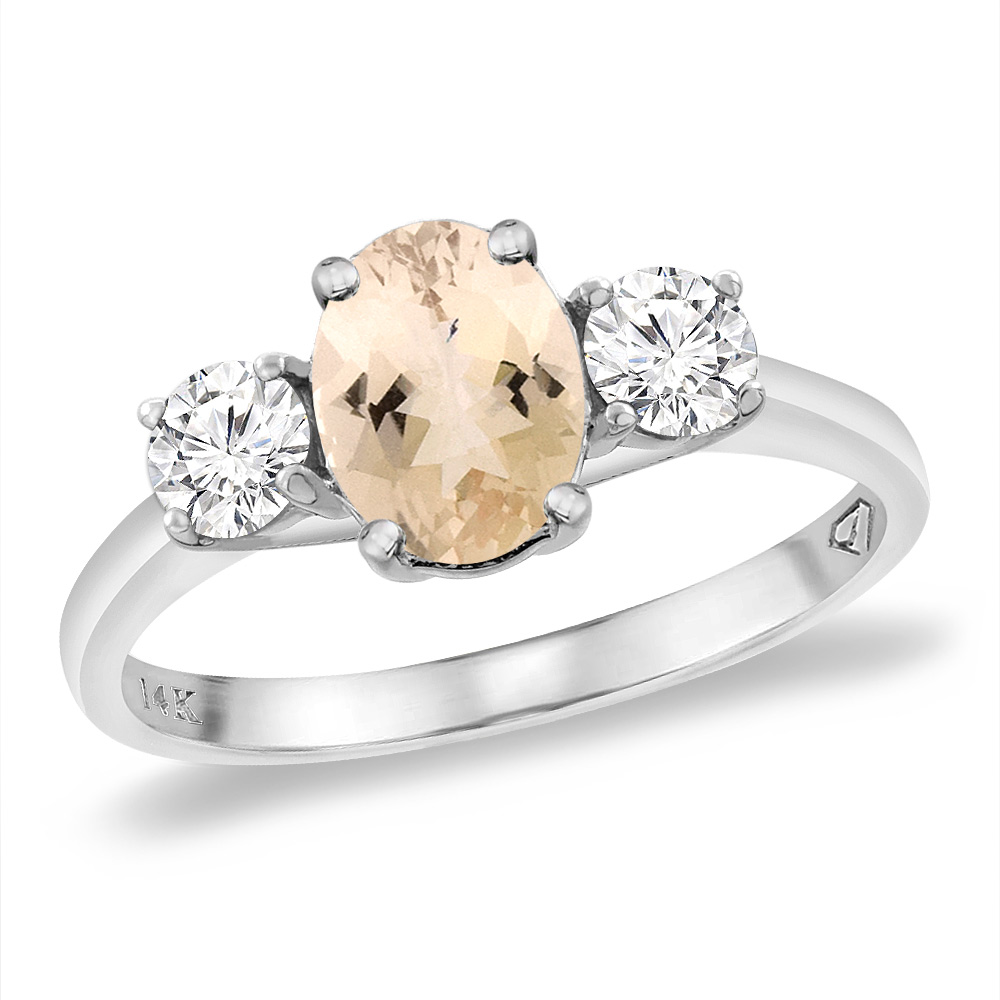14K White Gold Natural Morganite & 2pc. Diamond Engagement Ring Oval 8x6 mm, sizes 5 -10