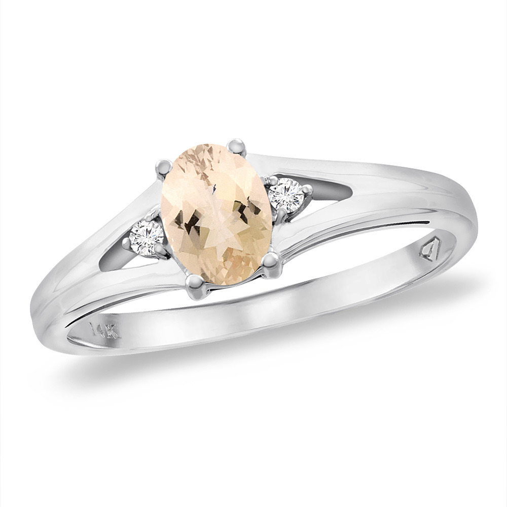 14K White Gold Diamond Natural Morganite Engagement Ring Oval 6x4 mm, sizes 5 -10