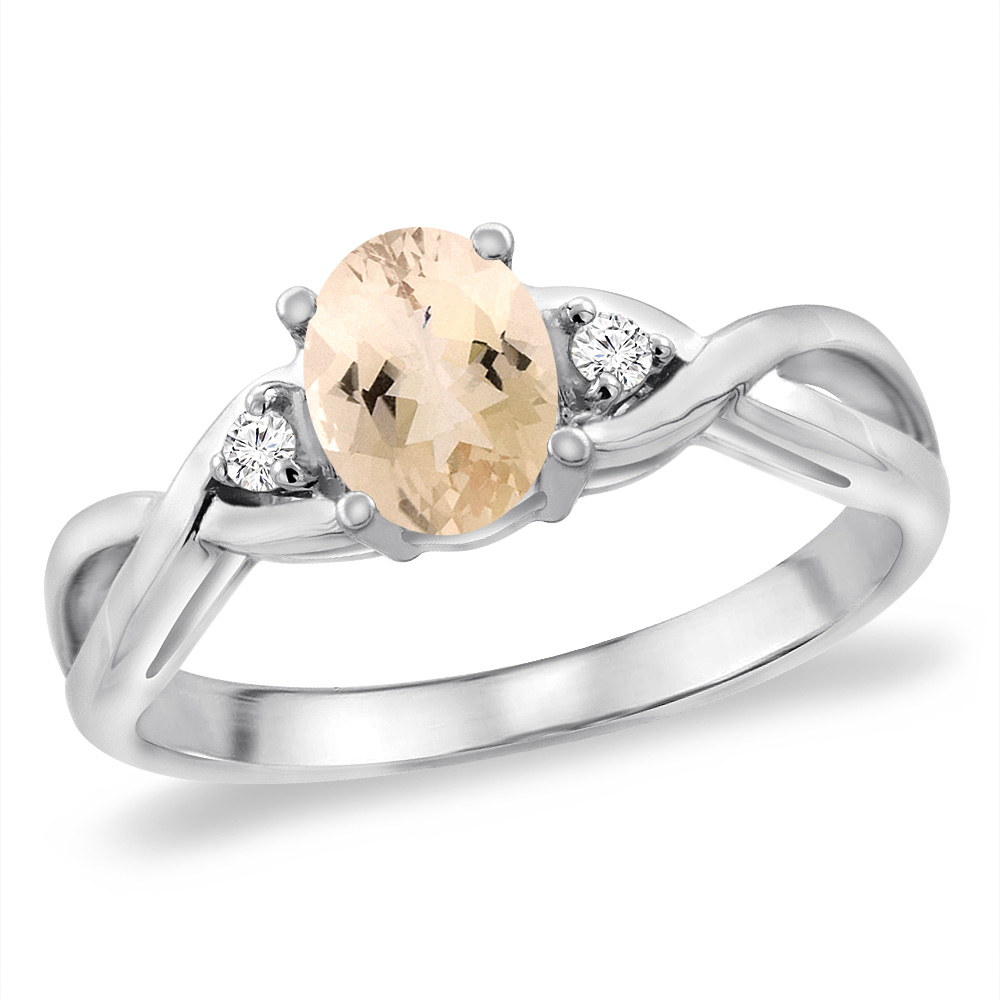 14K White Gold Diamond Natural Morganite Infinity Engagement Ring Oval 7x5 mm, sizes 5 -10
