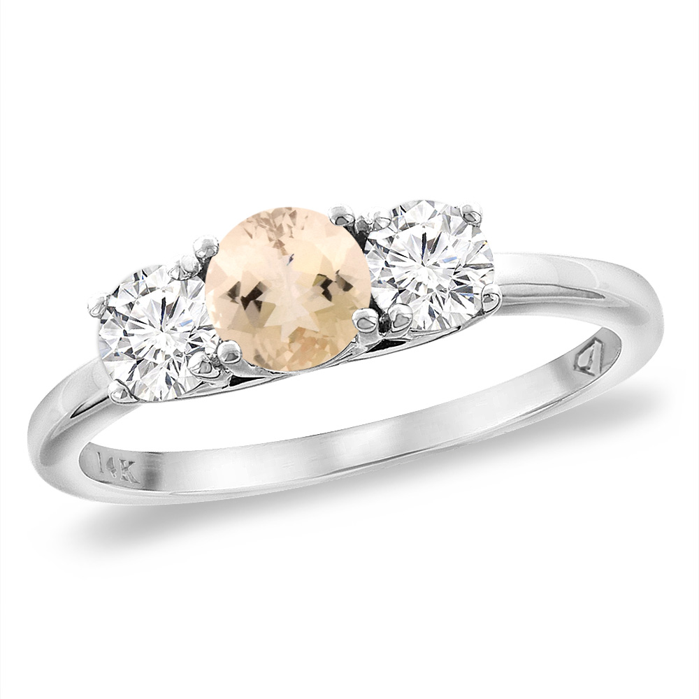 14K White Gold Diamond Natural Morganite Engagement Ring 5mm Round, sizes 5 -10
