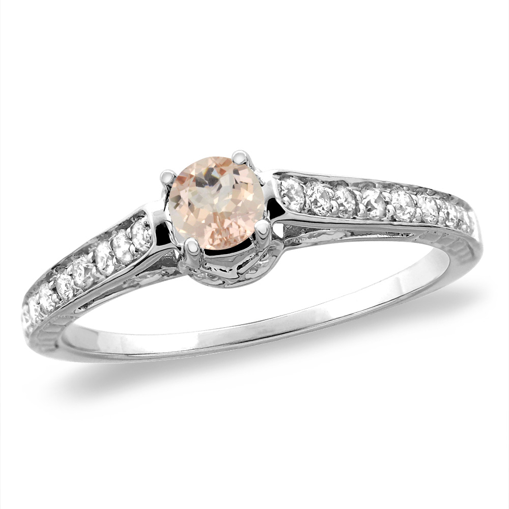 14K White/Yellow Gold Diamond Natural Morganite Engagement Ring Round 5 mm, sizes 5-10
