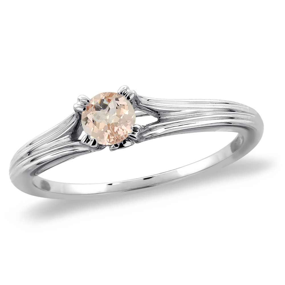 14K White Gold Diamond Natural Morganite Solitaire Engagement Ring Round 6 mm, sizes 5 -10