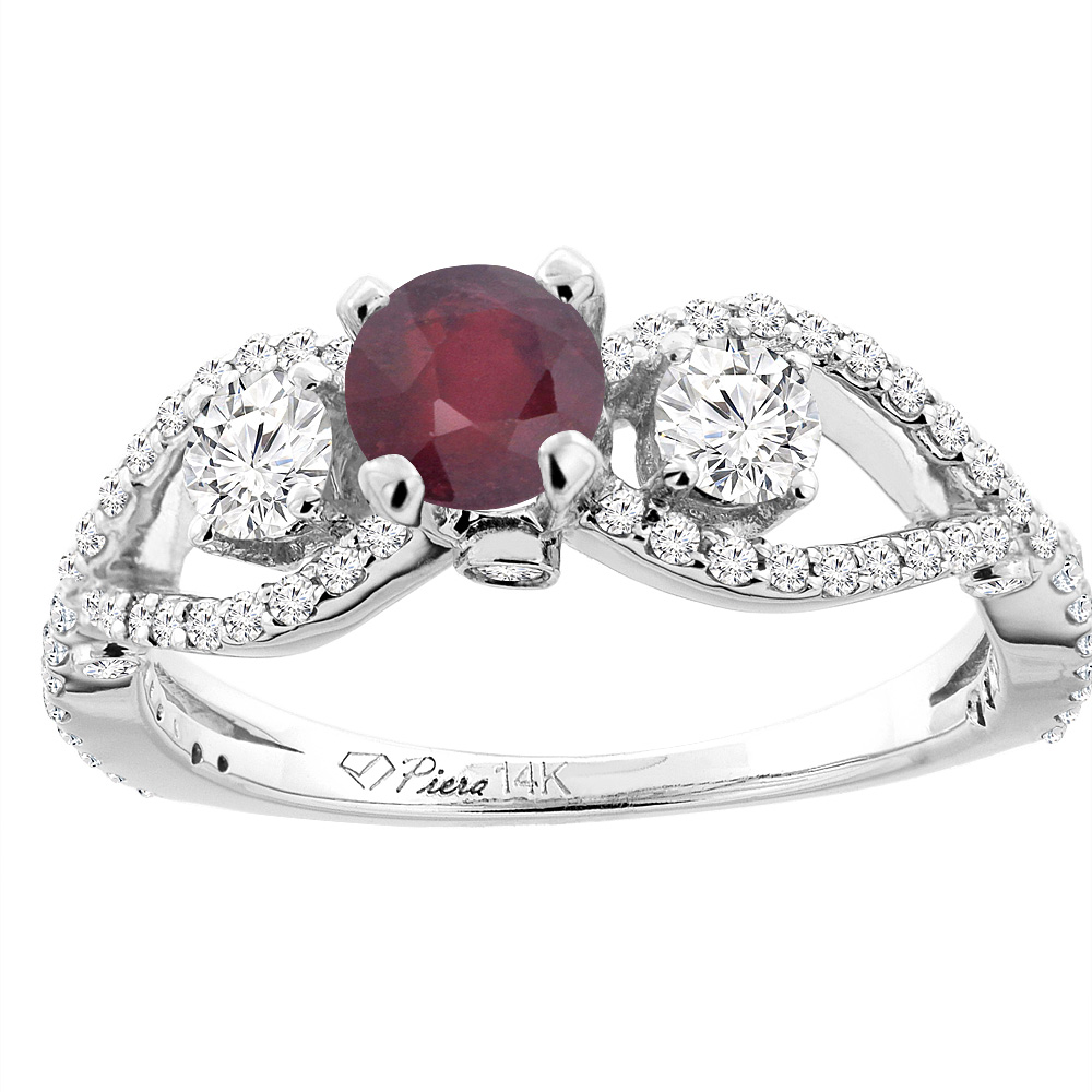 14K White Gold Enhanced Ruby &amp; Genuine Diamond Ring Round 6 mm, sizes 5-10