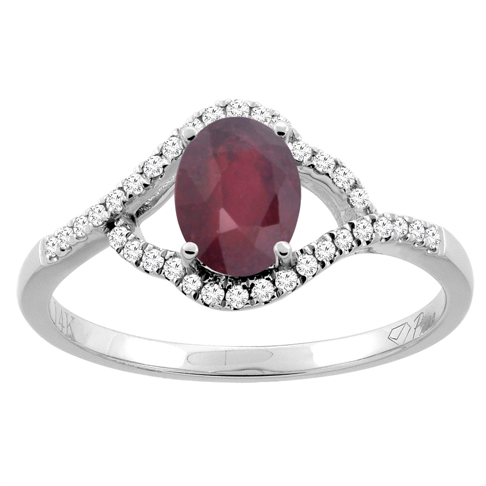 14K Gold Diamond Enhanced Genuine Ruby Engagement Ring Oval 7x5 mm, sizes 5 - 10
