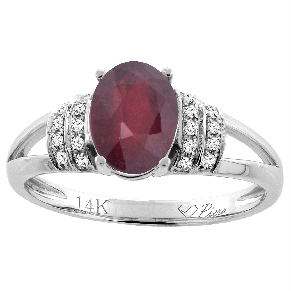 14K Gold Diamond Natural Quality Ruby Engagement Ring Oval 8x6 mm, size 5 - 10