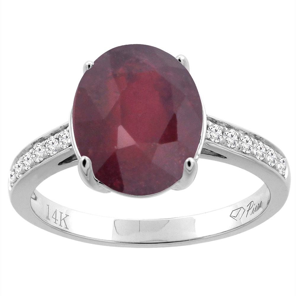 14K Gold Enhanced Ruby Ring Oval 11x9 mm Diamond Accents, sizes 5 - 10
