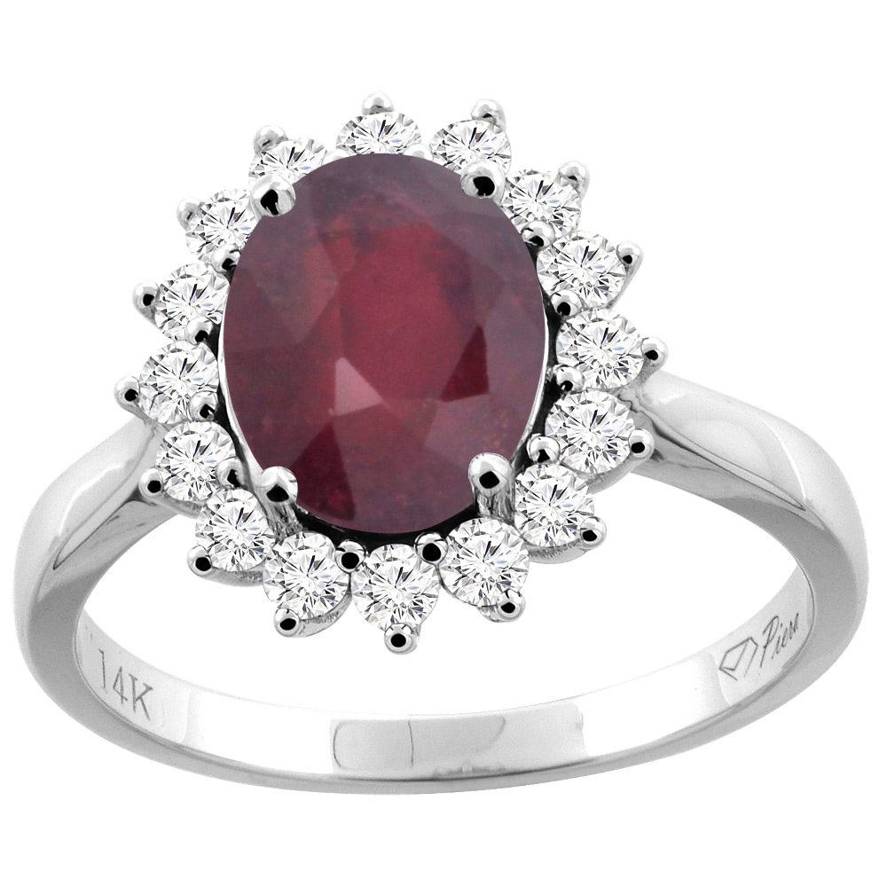 14K Gold Diamond Natural Quality Ruby Engagement Ring Oval 9x7 mm, size 5 - 10