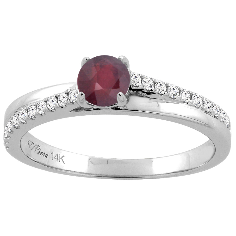 14K White Gold Enhanced Ruby Engagement Ring Round 5 mm & Diamond Accents, sizes 5 - 10
