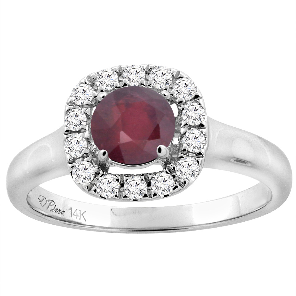 14K White Gold Enhanced Ruby Halo Engagement Ring Round 6 mm Diamond Accents, sizes 5 - 10