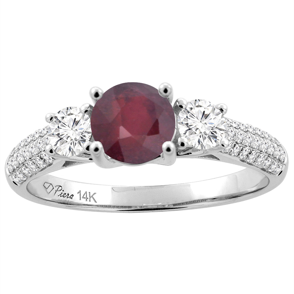 14K White Gold Enhanced Ruby Engagement Ring Round 6 mm &amp; Diamond Accents, sizes 5 - 10