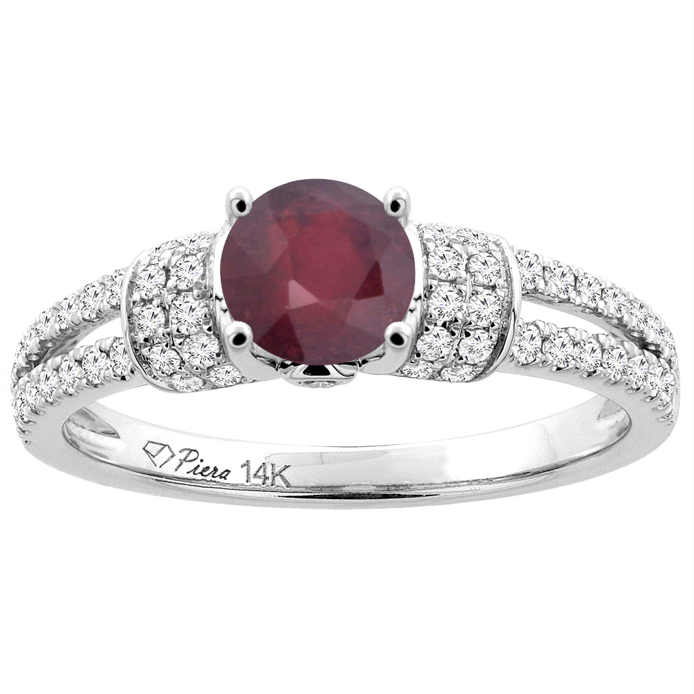 14K White Gold Enhanced Ruby Engagement Ring Round 6 mm & Diamond Accents, sizes 5 - 10
