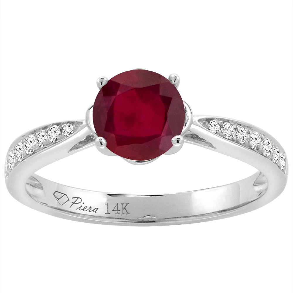 14K Yellow Gold Diamond Enhanced Genuine Ruby Engagement Ring Round 7 mm, sizes 5-10