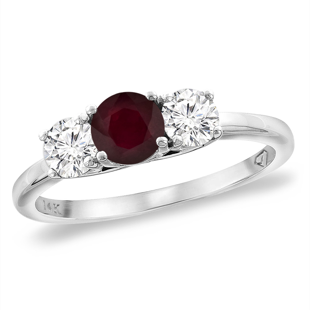 14K White Gold Diamond Enhanced Genuine Ruby Engagement Ring 5mm Round, sizes 5 -10