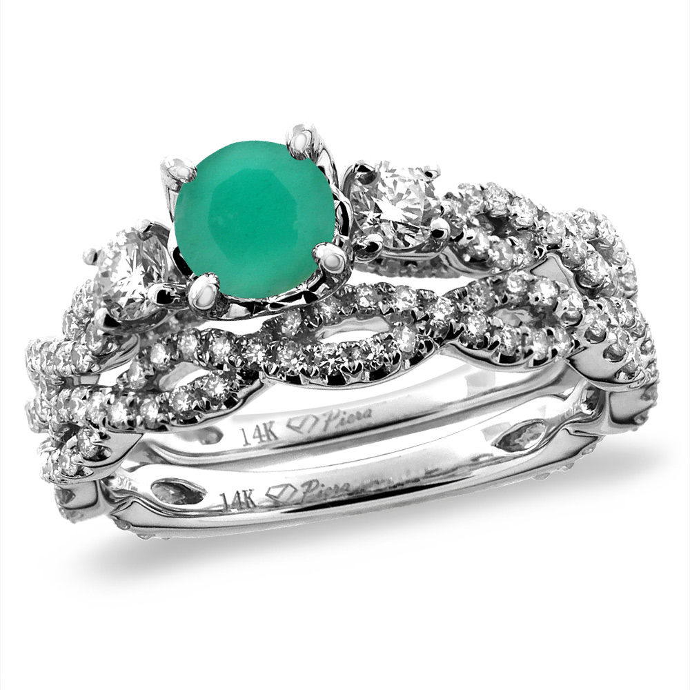 14K White/Yellow Gold Diamond Natural Emerald 2pc Infinity Engagement Ring Set Round 5 mm, sizes 5-10