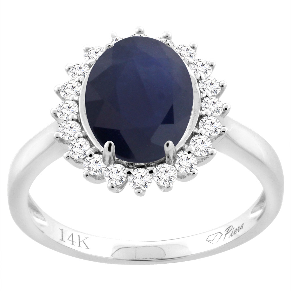 14K White Gold Diamond Natural Blue Sapphire Engagement Ring Oval 10x8mm, sizes 5-10