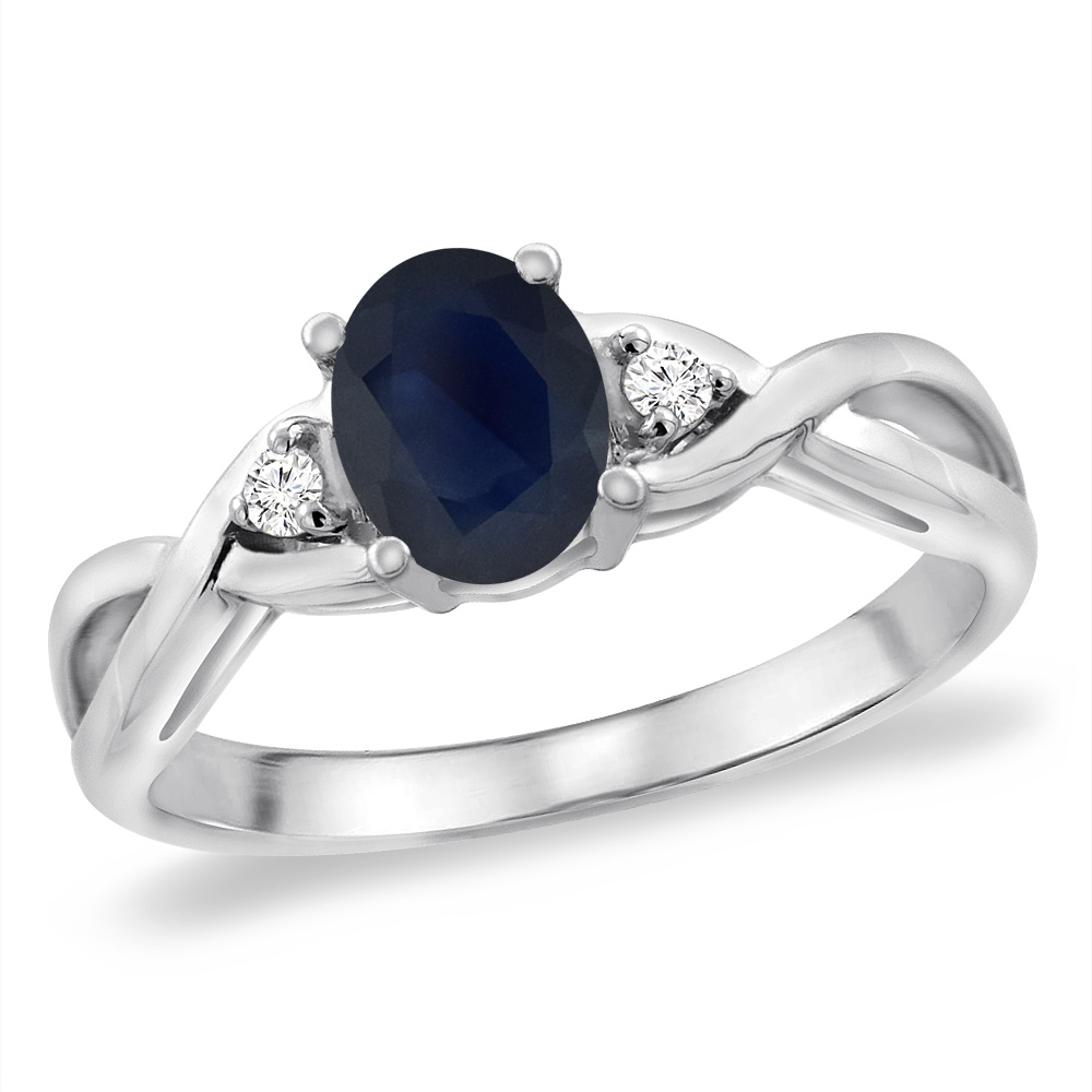 14K White Gold Diamond Natural Blue Sapphire Infinity Engagement Ring Oval 7x5 mm, sizes 5 -10