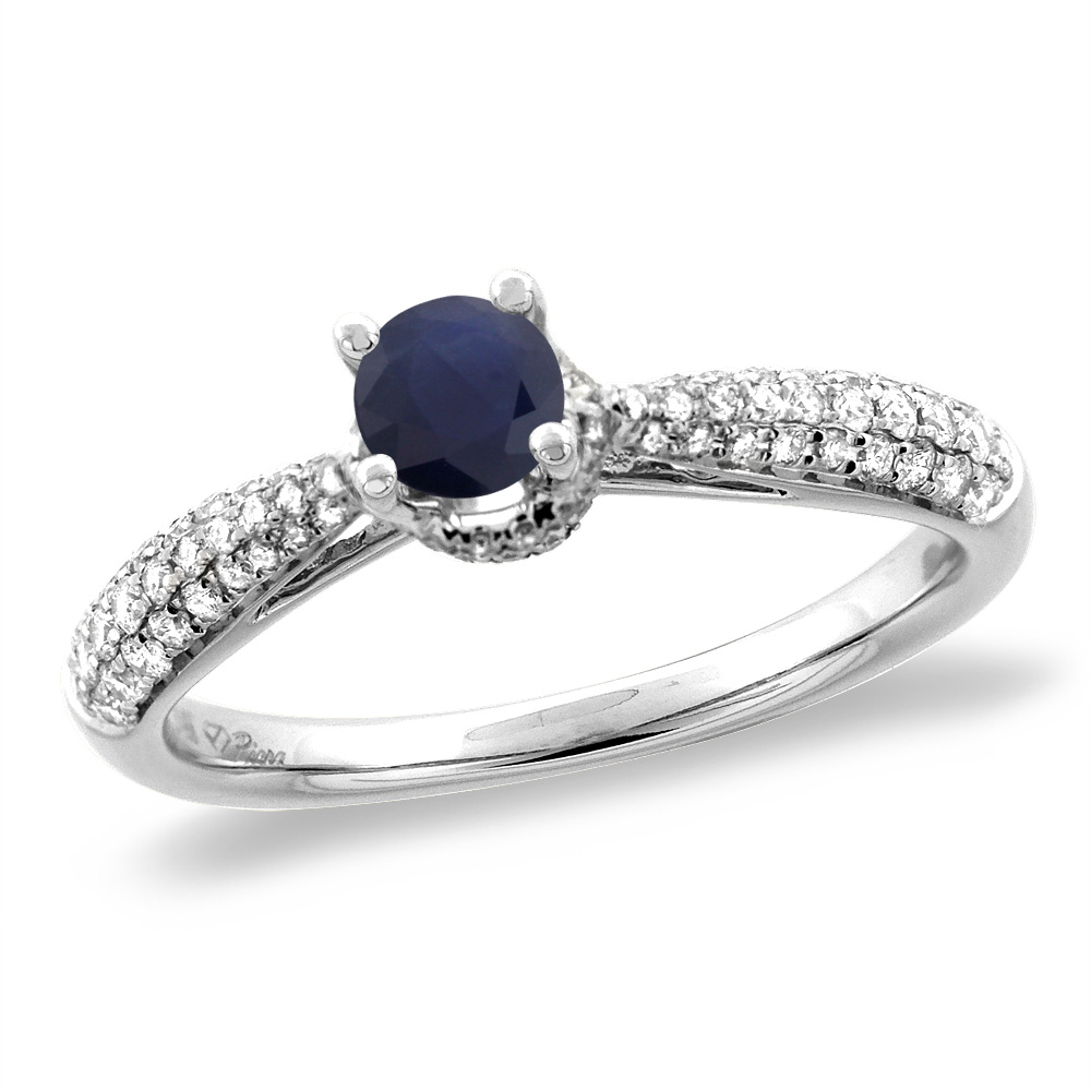 14K White/Yellow Gold Diamond Natural Blue Sapphire Engagement Ring Round 5 mm, size 5-10