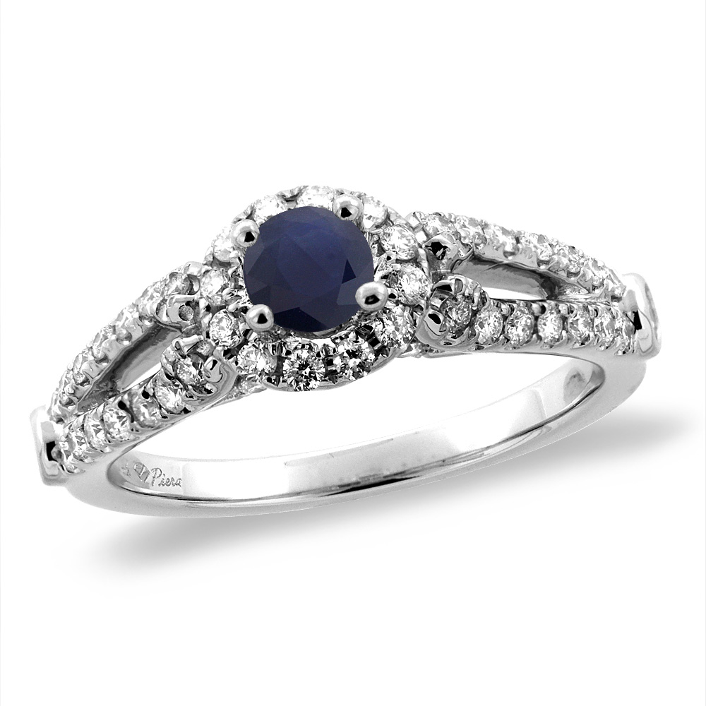 14K White/Yellow Gold Diamond Natural Blue Sapphire Halo Engagement Ring Round 4 mm, sizes 5 -10