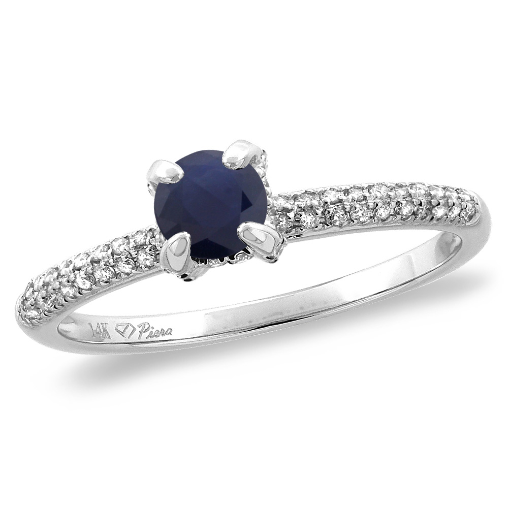 14K White/Yellow Gold Diamond Natural Blue Sapphire Solitaire Engagement Ring Round 4 mm, sizes 5 -10